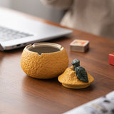 Orange Ashtray Windproof Dustproof Household Desk Tea Table Office Large Capacity Modern Minimalist Style Ceramic Material Orange