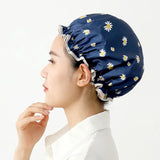Shower Cap with elastic band, Shower Bonnet, Double Waterproof Layers Bathing Hat, Large, for Women Ladies Spa Salon Long Hair
