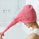 Soft Microfiber Shower Cap Towel Quick Drying Hair Dryer Towel with Buttons Bath Hats Lady Turban Head(Color : White and pink) In Australia - Darrahopens