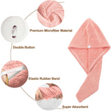 Soft Microfiber Shower Cap Towel Quick Drying Hair Dryer Towel with Buttons Bath Hats Lady Turban Head(Color : White and pink) In Australia - Darrahopens