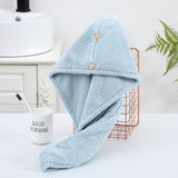 Microfiber Hair Towel 2 Packs, Hair Drying Towel with Button, Super Absorbent Hair Towel Turban, Fast Drying Hair (white, Blue) In Australia - Darrahopens