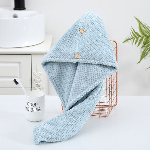 Microfiber Hair Towel 2 Packs, Hair Drying Towel with Button, Super Absorbent Hair Towel Turban, Fast Drying Hair (white, Blue) In Australia - Darrahopens