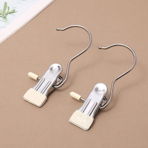 Laundry Hanging Hooks Clips, 6 Pcs Boot Hangers Heavy Duty Stainless Steel Portable Travel Drying Clothes Pins for Closet （6pcs）
