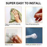 Spring Tension Rod Holder, 4 Packs Small Transparent Shower Rod Bracket No Drilling, Small Adhesive Tension Curtain Rod Retainer