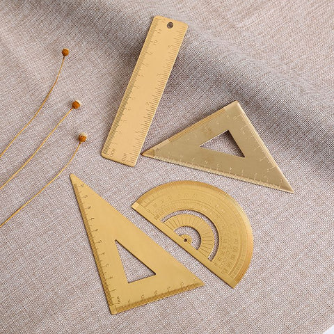 Triangle Ruler, Brass Right Angle Ruler, Protractor,Measuring Tool for Drafting Drawing Learning Math Geometry Ruler（4-piece set） In Australia - Darrahopens