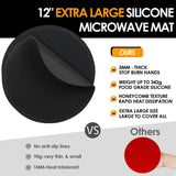 Silicone Microwave Mats,12" Extra Large Microwave Mat Heat Resistant Silicone Mat Pot Holders Hot Pads for Kitchen Black 2Pack