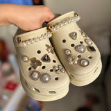 Bling Shoe Charms for Women Girl,Pearl Shoe Charms with Shoe Chains for Women Girls Shoe Accessories Decoration Charms for Slipper