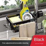 Sponge Holder for Kitchen Sink, Hanging Faucet Drain Rack with Hook, Kitchen Sink Organizer with Divider and Drip Tray