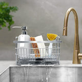 Sink Sponge Holder Kitchen Sink Caddy Organizer, Sponge Dish Brush Soap Dispenser Holder with Removable Drain Tray for Countertop