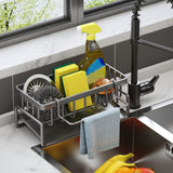 Upgrade Sponge Holder for Kitchen Sink, Removable Sink Drain Rack with Towel Bar Use for Dish Rags, Kitchen Sink Caddy Organizer