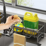 Upgrade Sponge Holder for Kitchen Sink, Removable Sink Drain Rack with Towel Bar Use for Dish Rags, Kitchen Sink Caddy Organizer