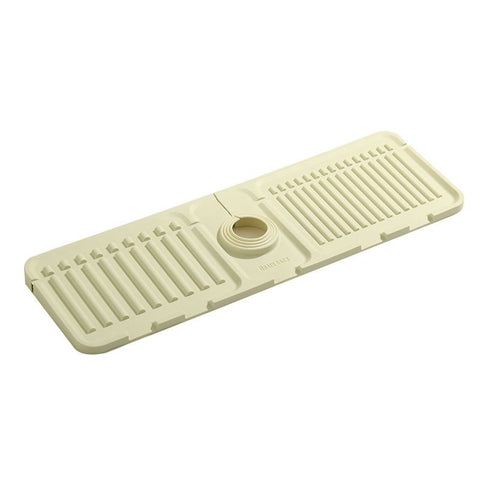 Faucet Handle Drip Catcher Tray, Longer Silicone Sink Faucet Mat, Dish Soap Sponge Holder for Bathroom, Farmhouse,Beige White