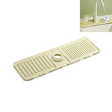 Faucet Handle Drip Catcher Tray, Longer Silicone Sink Faucet Mat, Dish Soap Sponge Holder for Bathroom, Farmhouse,Beige White
