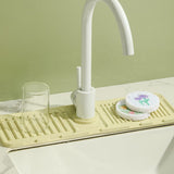 Faucet Handle Drip Catcher Tray, Longer Silicone Sink Faucet Mat, Dish Soap Sponge Holder for Bathroom, Farmhouse,Beige White