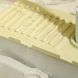 Faucet Handle Drip Catcher Tray, Longer Silicone Sink Faucet Mat, Dish Soap Sponge Holder for Bathroom, Farmhouse,Beige White