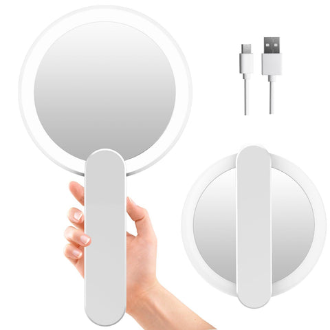 Handheld Mirror with Lights with Swivel Handle, Perfect for Travel, Compact, Pocket, Purse, Folding, with USB Charging