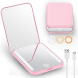 Magnification LED Compact Mirror with 3 Light Colors & Adjustable Brightness, Small Vanity Mirror Handheld for Purses – Pink In Australia - Darrahopens