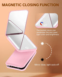 Magnification LED Compact Mirror with 3 Light Colors & Adjustable Brightness, Small Vanity Mirror Handheld for Purses – Pink