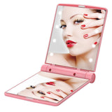 Makeup Mirror, Compact Mirror Travel Folding with Lights, Portable Handheld Mini Pocket Purse Size Mirrors for Women (Pink)