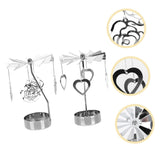2Pcs Transfer Windmill Candlestick Rotary Candle Rotating Candlestick Candleholder Metal Tea Light Holder Heart Candle Holder