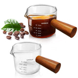 2 Pack Double Spouts Measuring Cup with Wooden Handle, Milk Cup 75ML, Espresso Shot Glasses Triple Pitcher Barista Double Spouts In Australia - Darrahopens