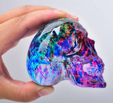 Crystal Skull Head Statues Skull Figurines Glass Skull Gemstone Halloween Decor Gifts for Women Plating Blue
