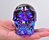 Crystal Skull Head Statues Skull Figurines Glass Skull Gemstone Halloween Decor Gifts for Women Plating Blue