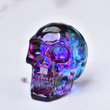 Crystal Skull Head Statues Skull Figurines Glass Skull Gemstone Halloween Decor Gifts for Women Plating Blue