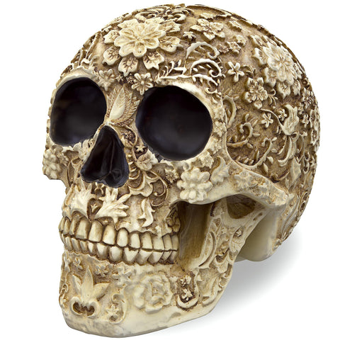 Life Size Skull Resin Floral Human Skull Model Adult Head Bone Model Day of The Dead Décor ade from nature resin In Australia - Darrahopens