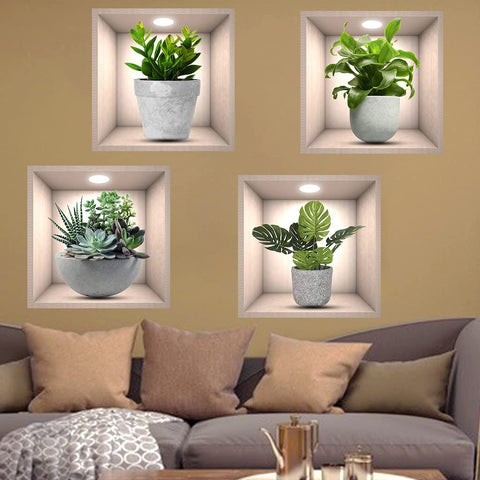 4 Pack  3D Green Plants Wall Stickers Botanical Plants Wall Decals for Bedroom  Living  Room Kitchen In Australia - Darrahopens