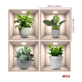 4 Pack  3D Green Plants Wall Stickers Botanical Plants Wall Decals for Bedroom  Living  Room Kitchen