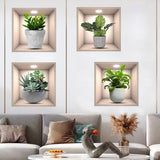 4 Pack  3D Green Plants Wall Stickers Botanical Plants Wall Decals for Bedroom  Living  Room Kitchen