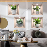 4 Pack  3D Green Plants Wall Stickers Botanical Plants Wall Decals for Bedroom  Living  Room Kitchen