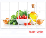 Wall Stickers Cherry Tomatoes Cucumber Onion Butter Backsplash Tile Decor Decals (17.72 inches x 27.56 inches, Green Vegetables)