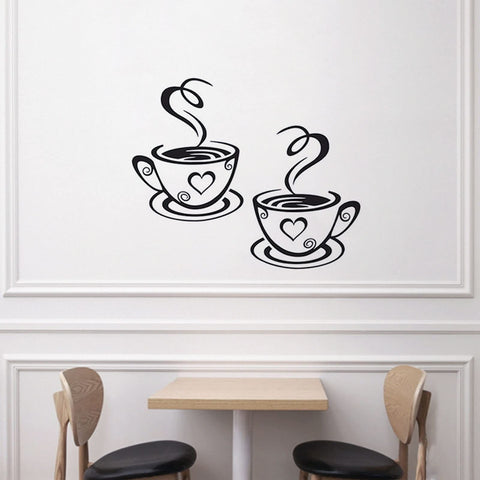 2 PCS Coffee Bar Wall Decor Coffee Bar Sign Wall Sticker Two Coffee Cup Art Wall Decal Sticker Removable Signs for Kitchen Coffee In Australia - Darrahopens