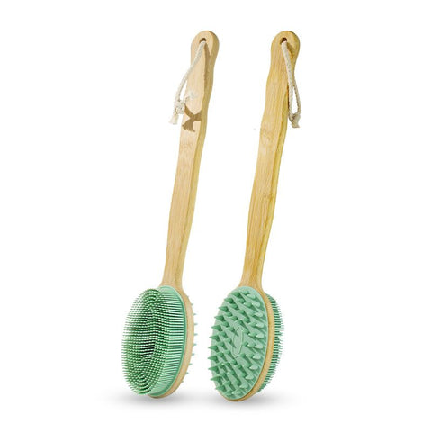Silicone Body Scrubber with Long Handle, Dual-Sided Exfoliating Back Scrubber, 2 in 1 Bath Shower Brush for Dry and Wet - Green In Australia - Darrahopens