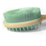Silicone Body Scrubber with Long Handle, Dual-Sided Exfoliating Back Scrubber, 2 in 1 Bath Shower Brush for Dry and Wet - Green