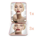 LED Compact Travel Makeup Mirror with Light for Purse, 2-Sided, Portable, Folding, Handheld, Small Lighted Mirror for Gift, Pink