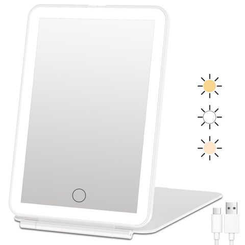 Portable Lighted Beauty Mirror, 3 Color Lighting, Dimmable Touch Screen, Tabletop LED Folding Cosmetic Vanity Mirror In Australia - Darrahopens