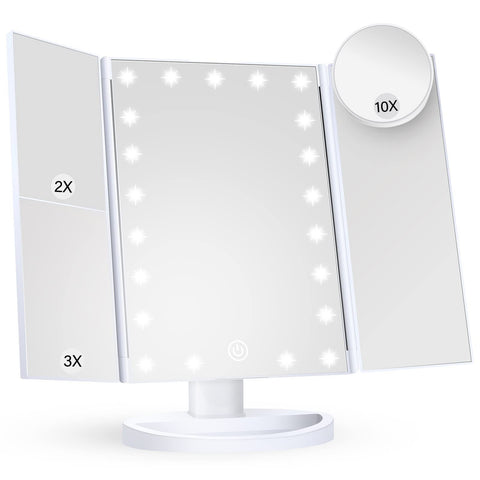 Lighted Makeup Mirror, Touch Control, Trifold Makeup Mirror, Dual Power Supply, Portable LED Makeup Mirror, Women Gift (White) In Australia - Darrahopens