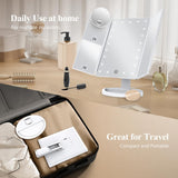 Lighted Makeup Mirror, Touch Control, Trifold Makeup Mirror, Dual Power Supply, Portable LED Makeup Mirror, Women Gift (White)