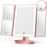 Lighted Makeup Mirror with 3 Color Lighting, Mirror with Extra Round 10X Magnifying Mirror,Dual Power Supply(Rose Gold) In Australia - Darrahopens