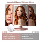 Lighted Makeup Mirror with 3 Color Lighting, Mirror with Extra Round 10X Magnifying Mirror,Dual Power Supply(Rose Gold) In Australia - Darrahopens