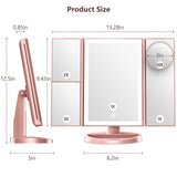 Lighted Makeup Mirror with 3 Color Lighting, Mirror with Extra Round 10X Magnifying Mirror,Dual Power Supply(Rose Gold)