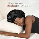 Satin Bonnet Silk Bonnet for Sleeping Double Layer Satin Lined Black Hair Bonnet with Tie Band Bonnets for Women Natural Curly In Australia - Darrahopens