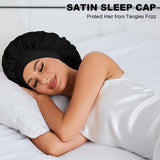 Satin Bonnet Silk Bonnet for Sleeping Double Layer Satin Lined Black Hair Bonnet with Tie Band Bonnets for Women Natural Curly In Australia - Darrahopens