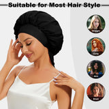 Satin Bonnet Silk Bonnet for Sleeping Double Layer Satin Lined Black Hair Bonnet with Tie Band Bonnets for Women Natural Curly In Australia - Darrahopens