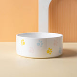 Ceramic Round Dog Cat Bowl with Wood Stand, Durable Ceramic Food Water Elevated Dish for Pet, Modern Cute Weighted Food (2pcs)