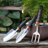 3 Pack Heavy Duty Gardening Tools Set Include Garden Shovel,Transplant Trowel and Hand Rake with Ergonomic Handle, Aluminum Alloy