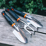 3 Pack Heavy Duty Gardening Tools Set Include Garden Shovel,Transplant Trowel and Hand Rake with Ergonomic Handle, Aluminum Alloy